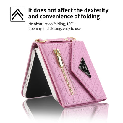 For Samsung Galaxy Z Flip4 POLA Grid Texture Multi-Card Slots Zipper Wallet Phone Case(Pink)