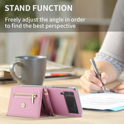 For Samsung Galaxy Z Flip4 POLA Grid Texture Multi-Card Slots Zipper Wallet Phone Case(Pink)