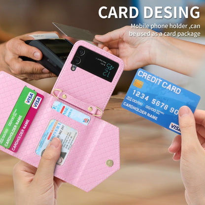 For Samsung Galaxy Z Flip4 POLA Grid Texture Multi-Card Slots Zipper Wallet Phone Case(Pink)