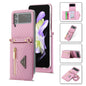 For Samsung Galaxy Z Flip3 5G POLA Grid Texture Multi-Card Slots Zipper Wallet Phone Case(Pink)