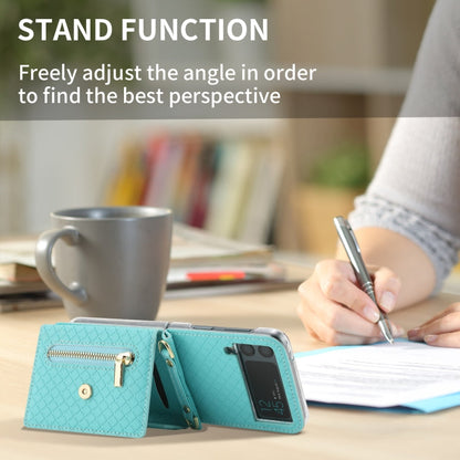For Samsung Galaxy Z Flip3 5G POLA Grid Texture Multi-Card Slots Zipper Wallet Phone Case(Blue)