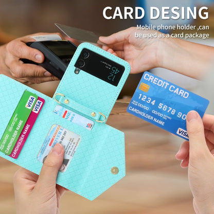 For Samsung Galaxy Z Flip3 5G POLA Grid Texture Multi-Card Slots Zipper Wallet Phone Case(Blue)