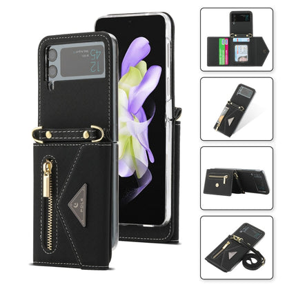 For Samsung Galaxy Z Flip3 5G POLA Grid Texture Multi-Card Slots Zipper Wallet Phone Case(Black)
