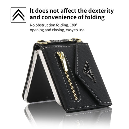 For Samsung Galaxy Z Flip3 5G POLA Grid Texture Multi-Card Slots Zipper Wallet Phone Case(Black)