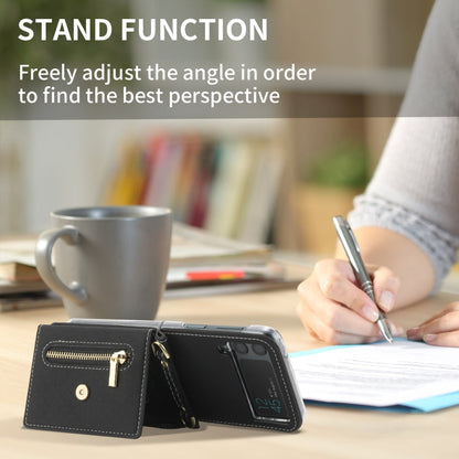 For Samsung Galaxy Z Flip3 5G POLA Grid Texture Multi-Card Slots Zipper Wallet Phone Case(Black)