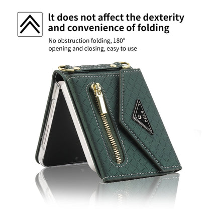For Samsung Galaxy Z Flip3 5G POLA Grid Texture Multi-Card Slots Zipper Wallet Phone Case(Green)