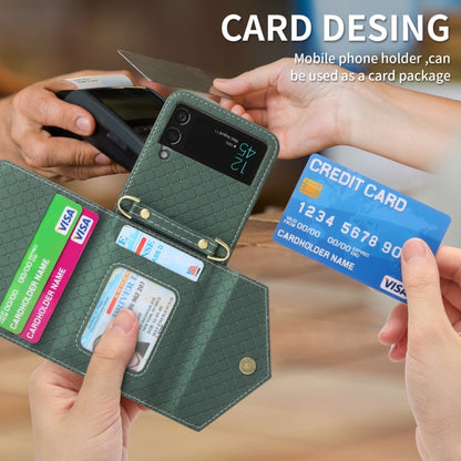 For Samsung Galaxy Z Flip3 5G POLA Grid Texture Multi-Card Slots Zipper Wallet Phone Case(Green)