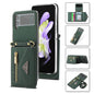 For Samsung Galaxy Z Flip3 5G POLA Grid Texture Multi-Card Slots Zipper Wallet Phone Case(Green)