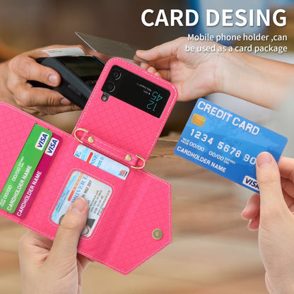 For Samsung Galaxy Z Flip3 5G POLA Grid Texture Multi-Card Slots Zipper Wallet Phone Case(Rose Red)