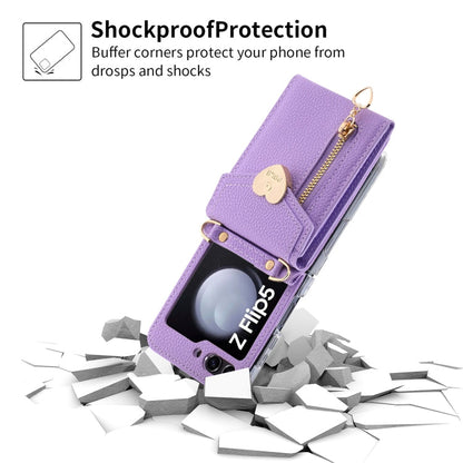 Pour Samsung Galaxy Z Flip5 POLA Texture Litchi Boucle Amour Multi-fentes pour Cartes Étui Portefeuille Zippé(Violet)
