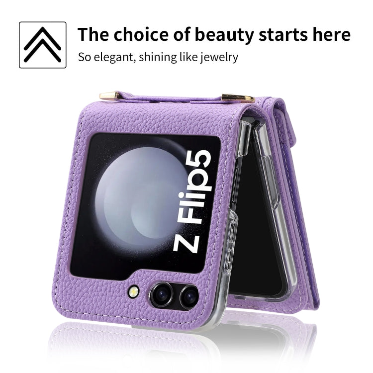 Pour Samsung Galaxy Z Flip5 POLA Texture Litchi Boucle Amour Multi-fentes pour Cartes Étui Portefeuille Zippé(Violet)