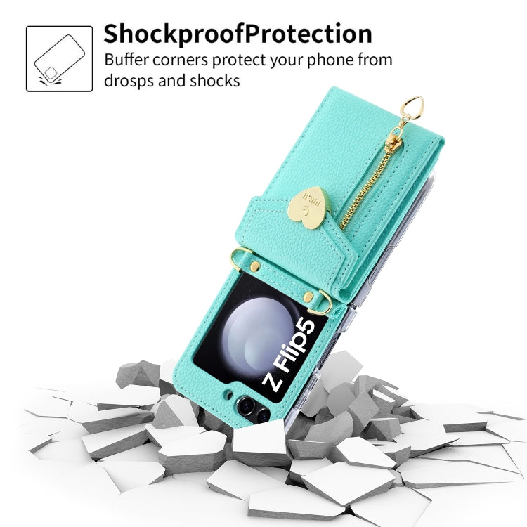 For Samsung Galaxy Z Flip5 POLA Litchi Texture Love Buckle Multi-Card Slots Zipper Wallet Phone Case(Blue)