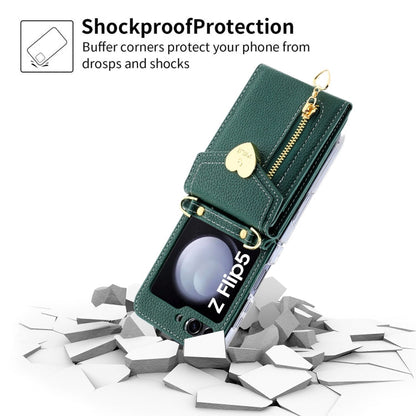 For Samsung Galaxy Z Flip5 POLA Litchi Texture Love Buckle Multi-Card Slots Zipper Wallet Phone Case(Green)
