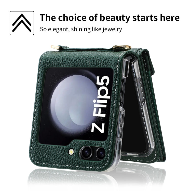 For Samsung Galaxy Z Flip5 POLA Litchi Texture Love Buckle Multi-Card Slots Zipper Wallet Phone Case(Green)