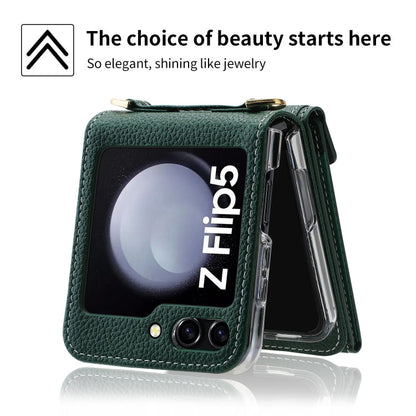 For Samsung Galaxy Z Flip5 POLA Litchi Texture Love Buckle Multi-Card Slots Zipper Wallet Phone Case(Green)