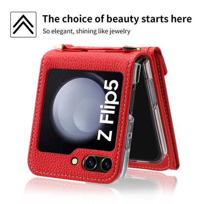 For Samsung Galaxy Z Flip5 POLA Litchi Texture Love Buckle Multi-Card Slots Zipper Wallet Phone Case(Red)