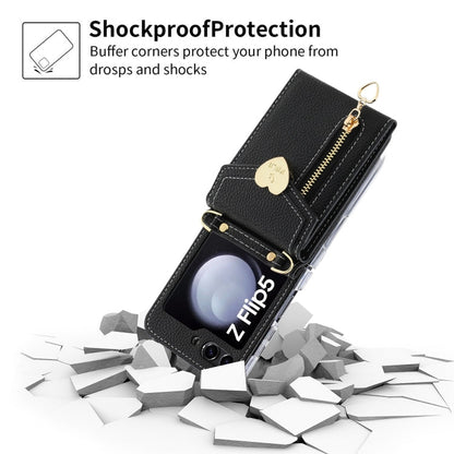 For Samsung Galaxy Z Flip5 POLA Litchi Texture Love Buckle Multi-Card Slots Zipper Wallet Phone Case(Black)