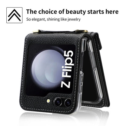 For Samsung Galaxy Z Flip5 POLA Litchi Texture Love Buckle Multi-Card Slots Zipper Wallet Phone Case(Black)