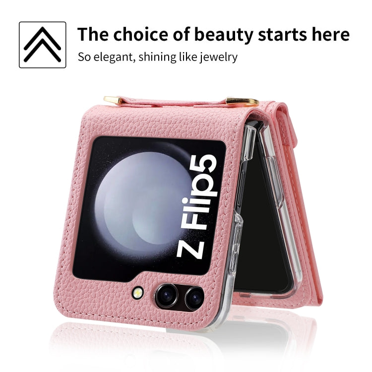 For Samsung Galaxy Z Flip5 POLA Litchi Texture Love Buckle Multi-Card Slots Zipper Wallet Phone Case(Pink)