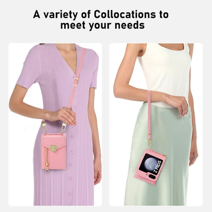 For Samsung Galaxy Z Flip5 POLA Litchi Texture Love Buckle Multi-Card Slots Zipper Wallet Phone Case(Pink)