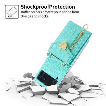 Pour Samsung Galaxy Z Flip4 Étui portefeuille à glissière avec texture litchi, boucle d'amour et plusieurs fentes pour cartes (bleu)