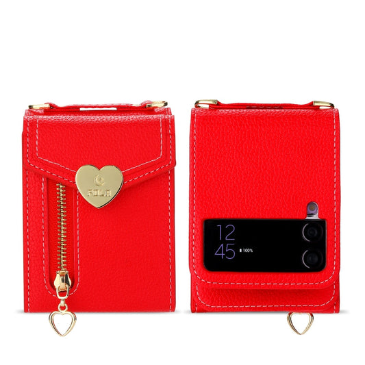 For Samsung Galaxy Z Flip4 POLA Litchi Texture Love Buckle Multi-Card Slots Zipper Wallet Phone Case(Red)
