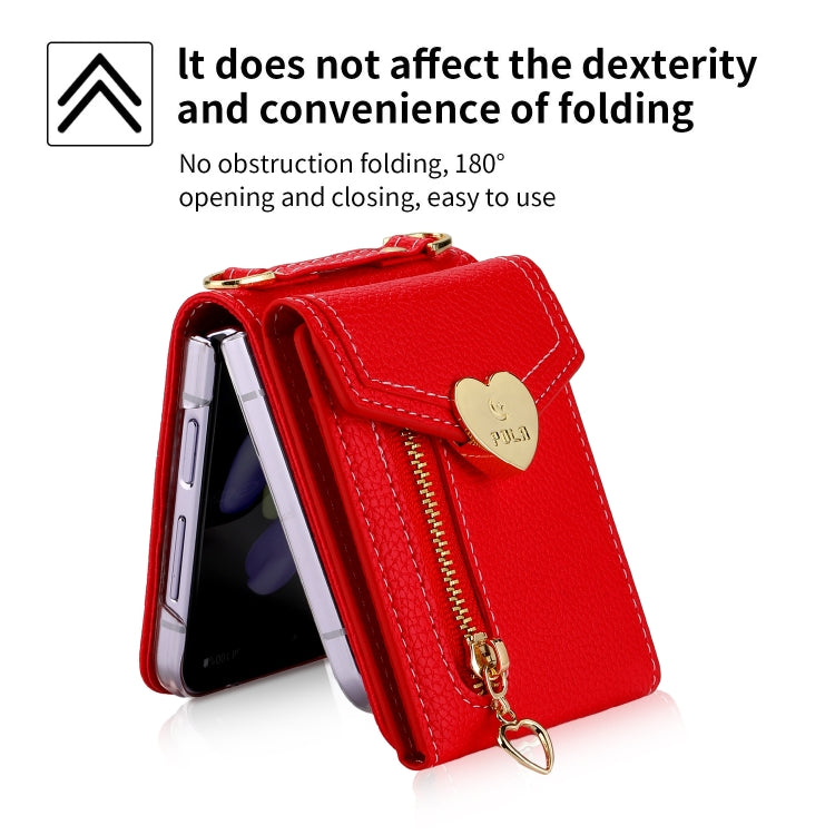 For Samsung Galaxy Z Flip4 POLA Litchi Texture Love Buckle Multi-Card Slots Zipper Wallet Phone Case(Red)