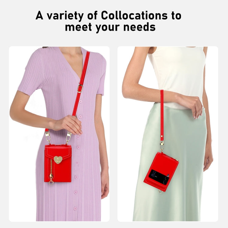 For Samsung Galaxy Z Flip4 POLA Litchi Texture Love Buckle Multi-Card Slots Zipper Wallet Phone Case(Red)