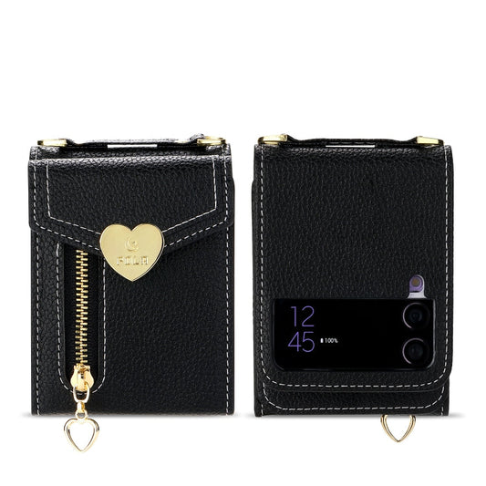 For Samsung Galaxy Z Flip4 POLA Litchi Texture Love Buckle Multi-Card Slots Zipper Wallet Phone Case(Black)