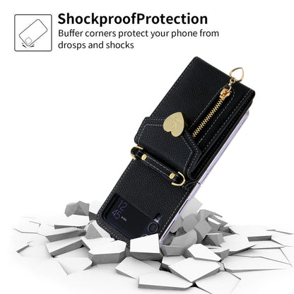 For Samsung Galaxy Z Flip4 POLA Litchi Texture Love Buckle Multi-Card Slots Zipper Wallet Phone Case(Black)