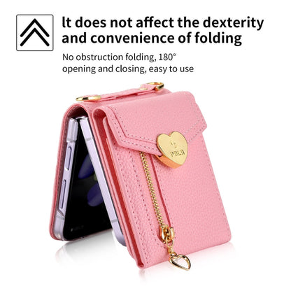 For Samsung Galaxy Z Flip4 POLA Litchi Texture Love Buckle Multi-Card Slots Zipper Wallet Phone Case(Pink)