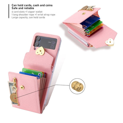For Samsung Galaxy Z Flip4 POLA Litchi Texture Love Buckle Multi-Card Slots Zipper Wallet Phone Case(Pink)