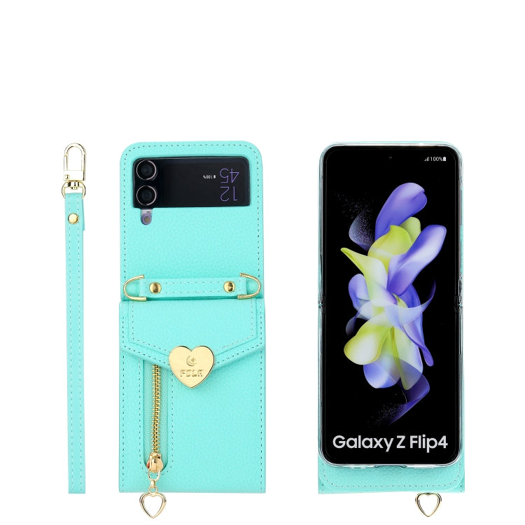 For Samsung Galaxy Z Flip3 5G POLA Litchi Texture Love Buckle Multi-Card Slots Zipper Wallet Phone Case(Blue)