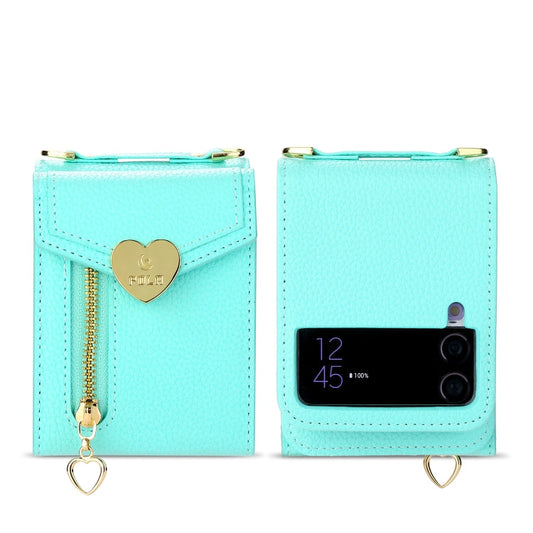 For Samsung Galaxy Z Flip3 5G POLA Litchi Texture Love Buckle Multi-Card Slots Zipper Wallet Phone Case(Blue)