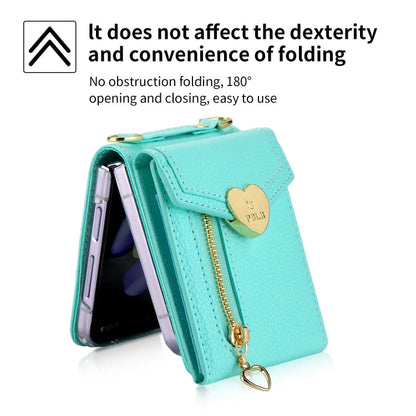 For Samsung Galaxy Z Flip3 5G POLA Litchi Texture Love Buckle Multi-Card Slots Zipper Wallet Phone Case(Blue)