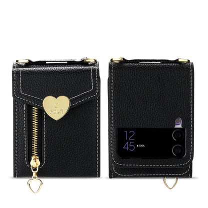 For Samsung Galaxy Z Flip3 5G POLA Litchi Texture Love Buckle Multi-Card Slots Zipper Wallet Phone Case(Black)