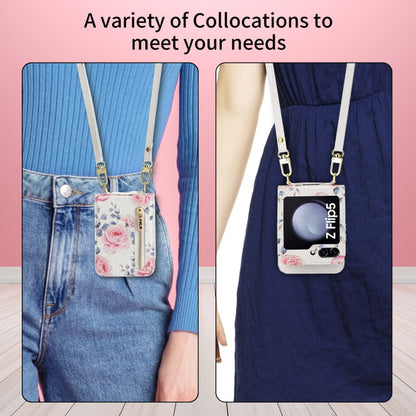 Pour Samsung Galaxy Z Flip5, étui portefeuille avec fermeture éclair et motifs roses POLA, emplacements pour cartes multiples (blanc)