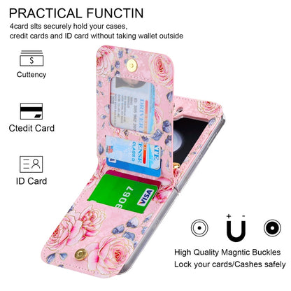 For Samsung Galaxy Z Flip5 POLA Rose Pattern Multi-Card Slots Zipper Wallet Phone Case(Pink)