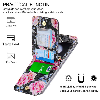For Samsung Galaxy Z Flip5 POLA Rose Pattern Multi-Card Slots Zipper Wallet Phone Case(Black)