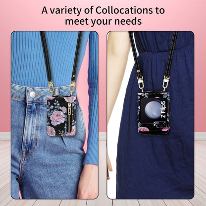 For Samsung Galaxy Z Flip5 POLA Rose Pattern Multi-Card Slots Zipper Wallet Phone Case(Black)