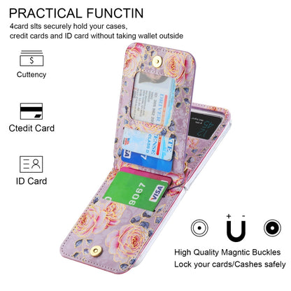 For Samsung Galaxy Z Flip4 POLA Rose Pattern Multi-Card Slots Zipper Wallet Phone Case(Purple)