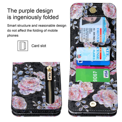 For Samsung Galaxy Z Flip4 POLA Rose Pattern Multi-Card Slots Zipper Wallet Phone Case(Black)