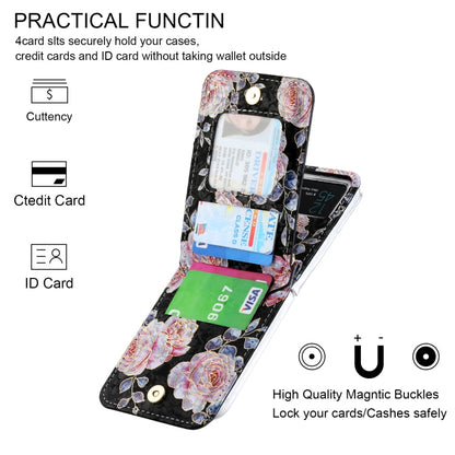 For Samsung Galaxy Z Flip4 POLA Rose Pattern Multi-Card Slots Zipper Wallet Phone Case(Black)