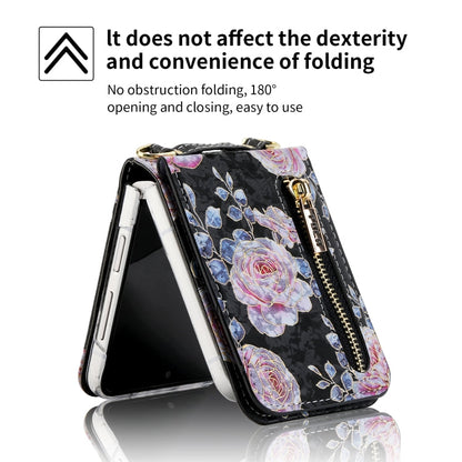 For Samsung Galaxy Z Flip4 POLA Rose Pattern Multi-Card Slots Zipper Wallet Phone Case(Black)