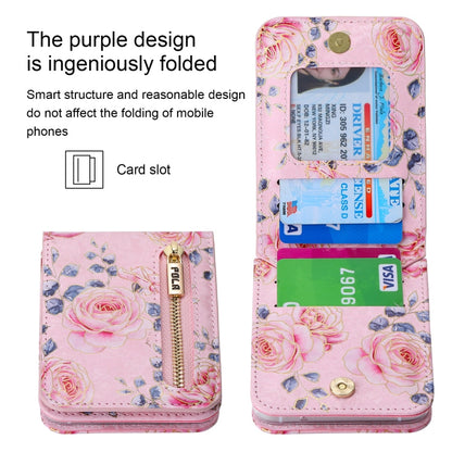 For Samsung Galaxy Z Flip3 5G POLA Rose Pattern Multi-Card Slots Zipper Wallet Phone Case(Pink)