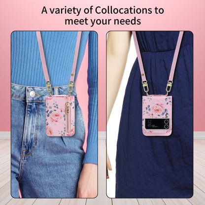 For Samsung Galaxy Z Flip3 5G POLA Rose Pattern Multi-Card Slots Zipper Wallet Phone Case(Pink)
