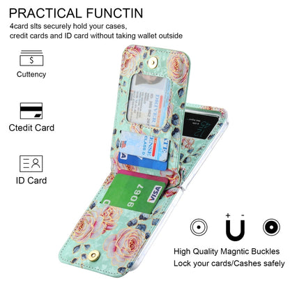 For Samsung Galaxy Z Flip3 5G POLA Rose Pattern Multi-Card Slots Zipper Wallet Phone Case(Cyan)