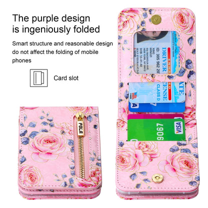 For Samsung Galaxy Z Flip6 / Flip7 FE POLA Rose Pattern Multi-Card Slots Zipper Wallet Phone Case(Pink)