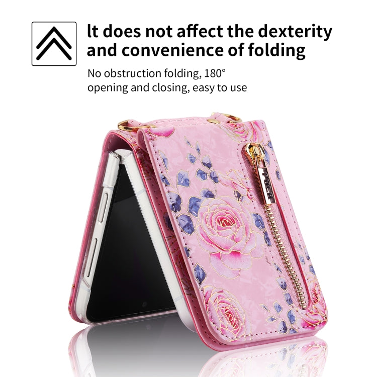 For Samsung Galaxy Z Flip6 / Flip7 FE POLA Rose Pattern Multi-Card Slots Zipper Wallet Phone Case(Pink)