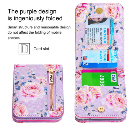 For Samsung Galaxy Z Flip6 / Flip7 FE POLA Rose Pattern Multi-Card Slots Zipper Wallet Phone Case(Purple)
